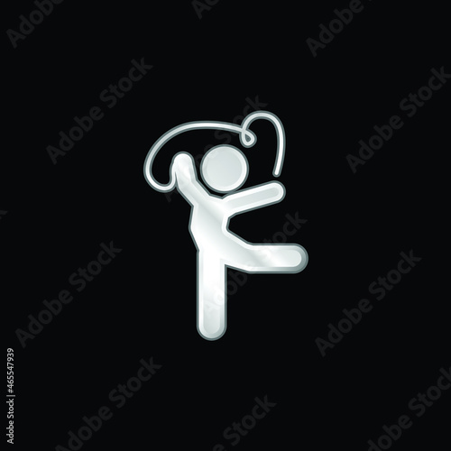 Artistic Gymnast Posture With Ribbon silver plated metallic icon