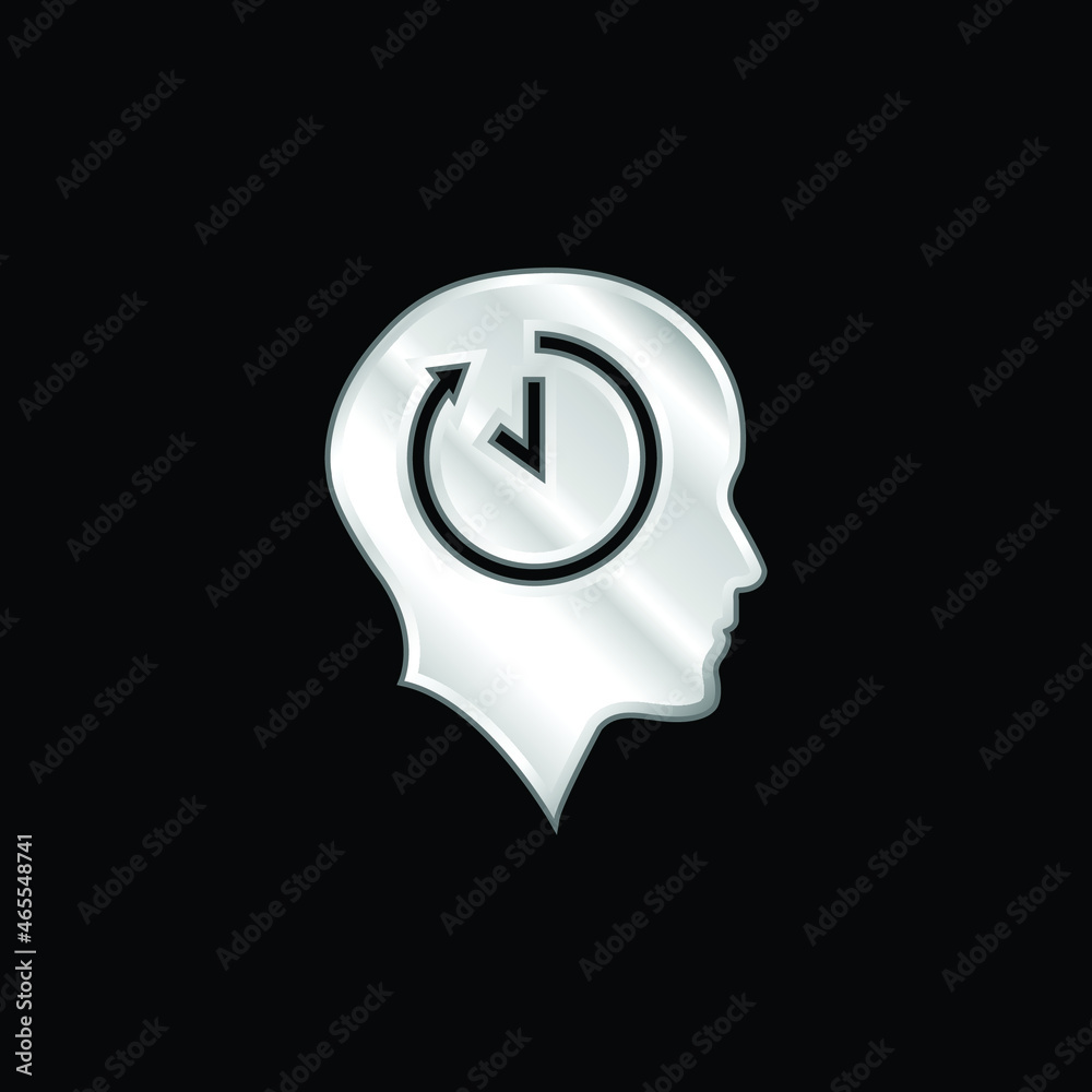 Bald Head With Time Symbol Inside silver plated metallic icon