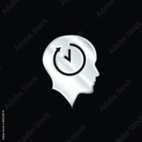 Bald Head With Time Symbol Inside silver plated metallic icon