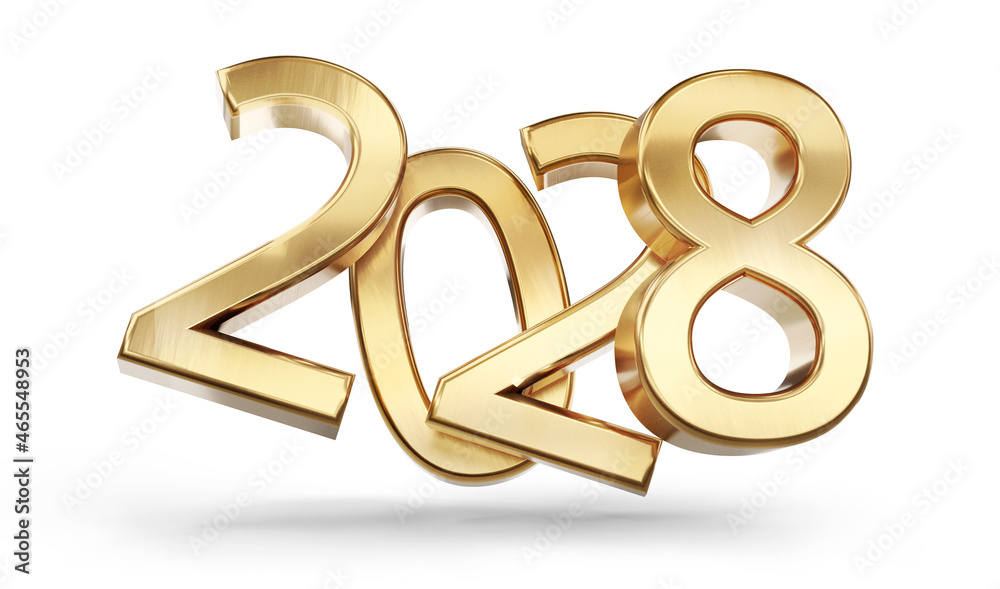 2028 golden bold letters symbol 3d-illustration