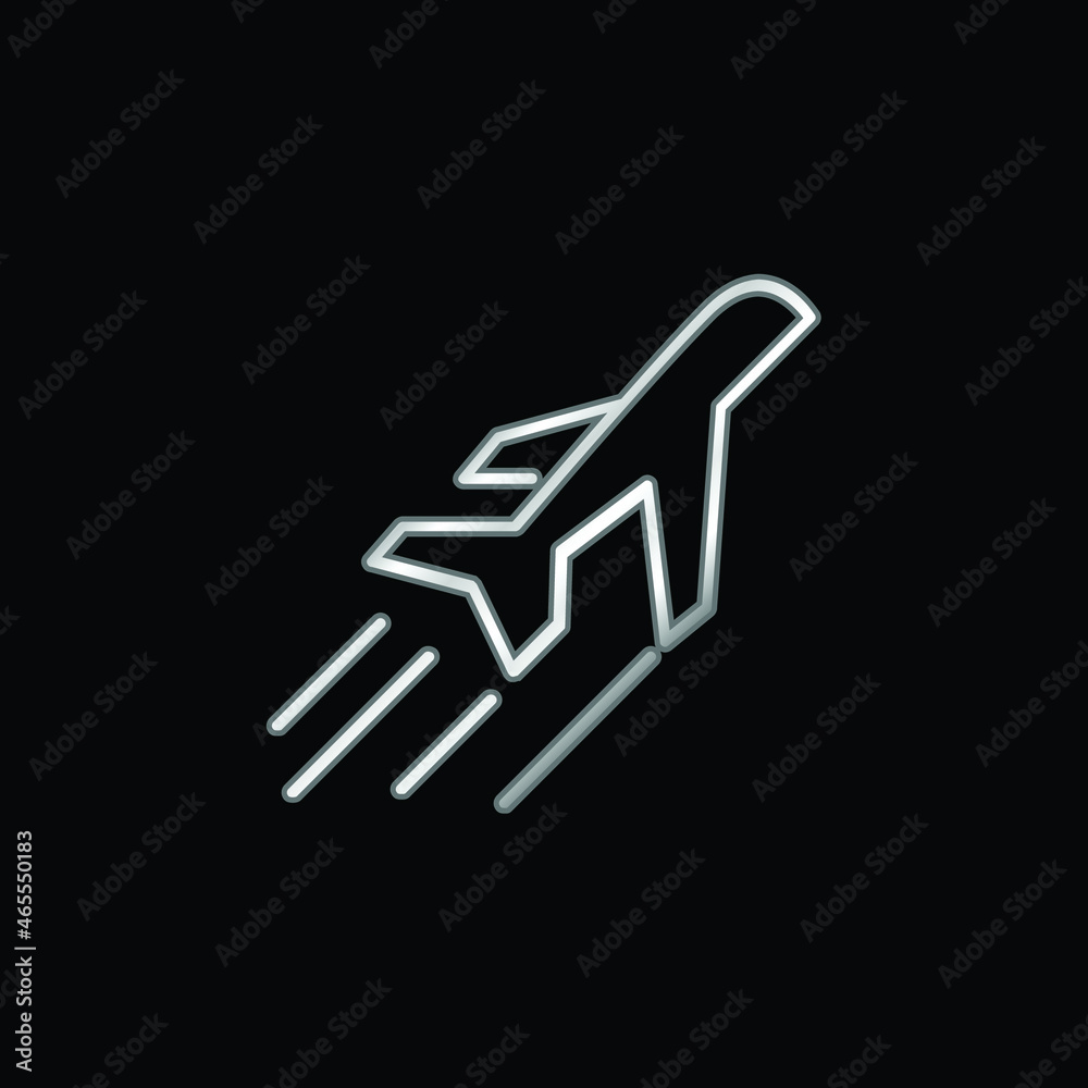 Airplane Side View In Flight silver plated metallic icon