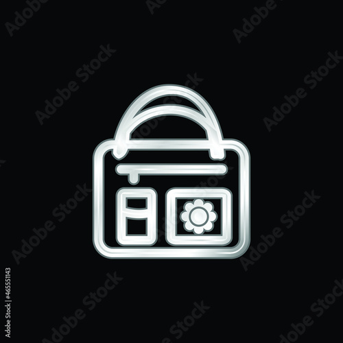 Baby Bag With Flower Design silver plated metallic icon