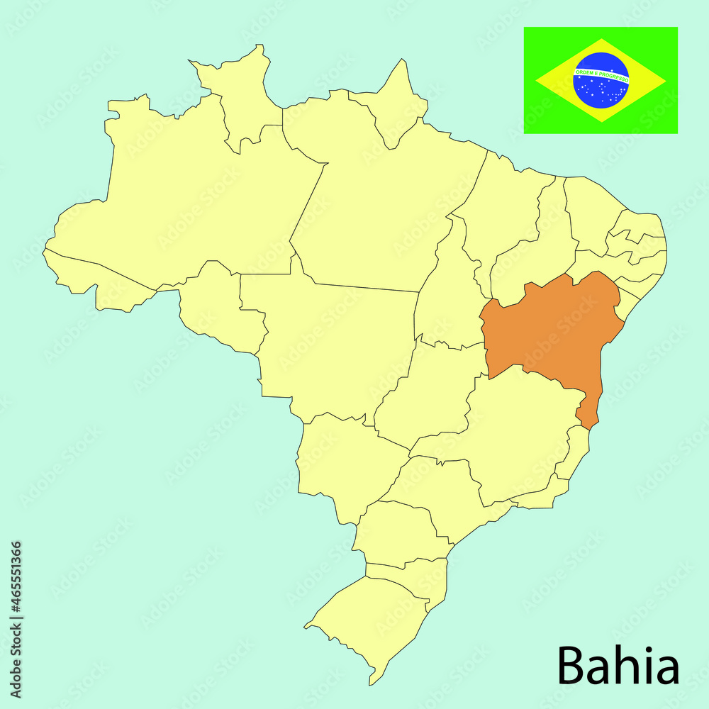 brazil map with provinces, bahia, vector illustration brazil map with provinces, bahia, vector illustration