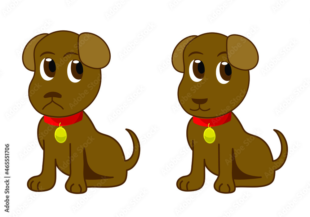 Obraz premium happy and sad puppy or dog, vector illustration 
