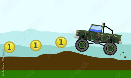 toy truck collecting coins, vector illustration 