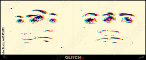 Abstract female faces. Woman portrait. Glitch effect. Double exposure