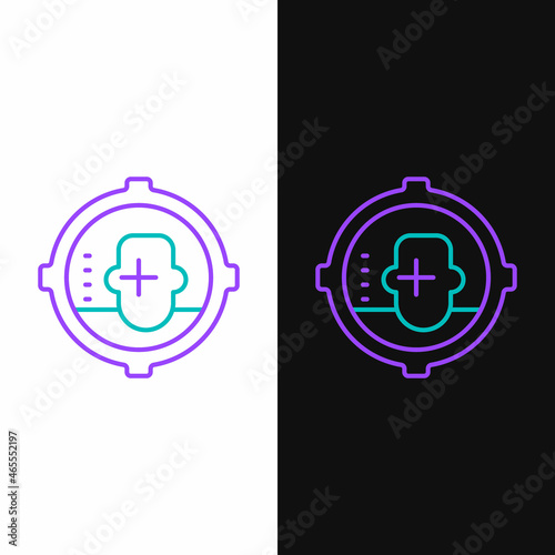 Line Headshot icon isolated on white and black background. Sniper and marksman is shooting on the head of man, lethal attack, assault and assassination. Colorful outline concept. Vector