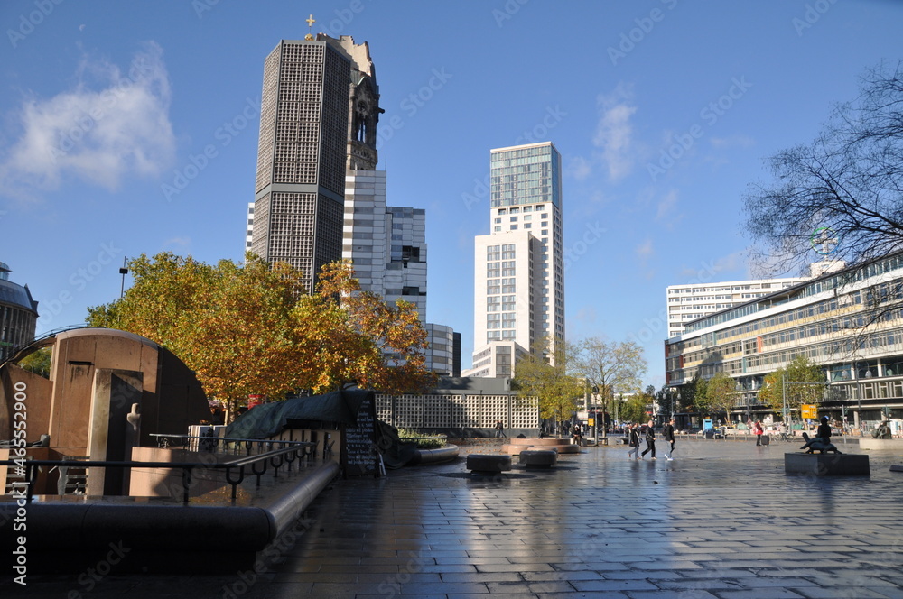Fototapeta premium City street panorama. Berlin street on a sunny day. October 27, 2013, Berlin, Germany.