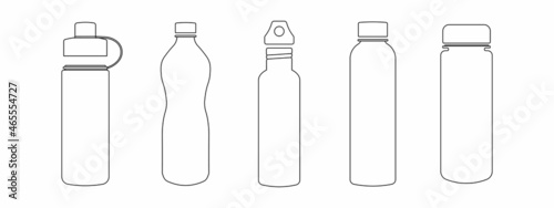 Water bottle flat style set. Vector illustration.
