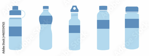 Water bottle flat style set. Vector illustration.