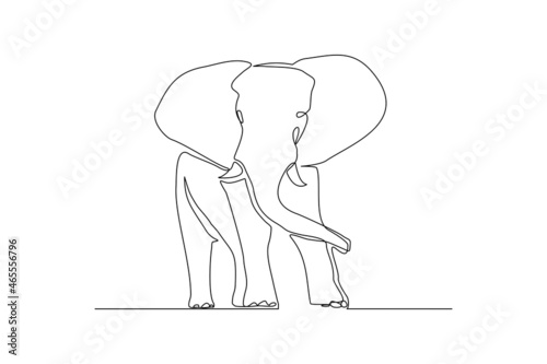 Continuous line of walking standing elephant. Single one line art of wild elephant. Vector illustration