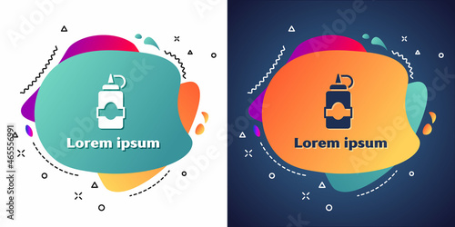 White Sauce bottle icon isolated on white and blue background. Ketchup, mustard and mayonnaise bottles with sauce for fast food. Abstract banner with liquid shapes. Vector