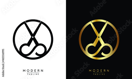Creative scissors vector illustration. Haircut barber salon logo design.