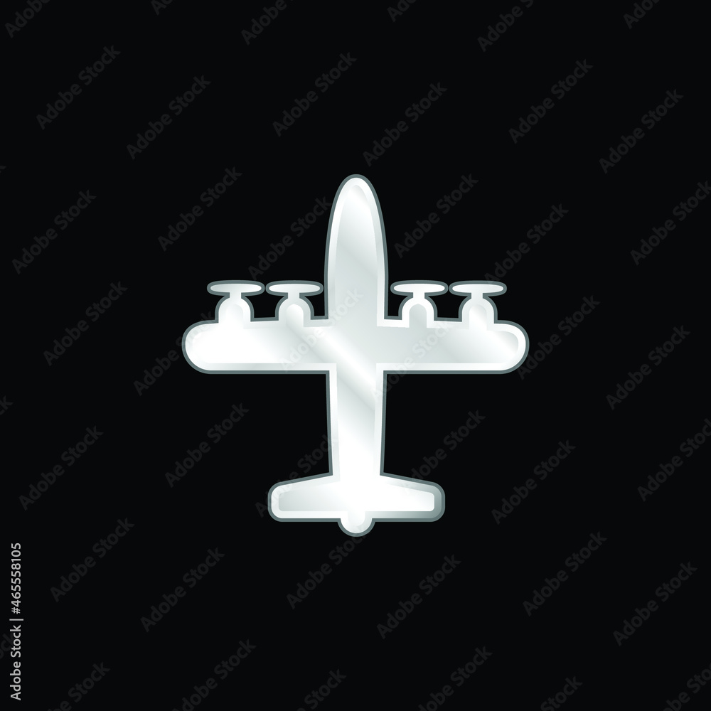 Obraz premium Airplane With Four Propellers silver plated metallic icon