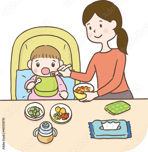 育児・ごはんタイム（女性）/This is an illustration of a baby eating.
