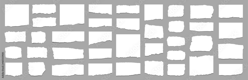 Torn sheets of paper set. Torn paper strips set. Torn paper pieces. Vector illustration