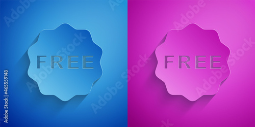 Paper cut Price tag with an inscription Free icon isolated on blue and purple background. Badge for price. Promo tag discount. Paper art style. Vector