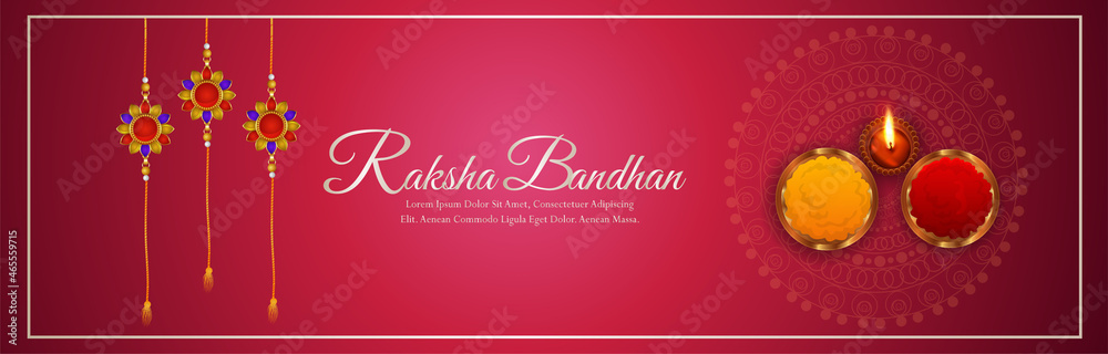 Raksha bandhan invitation banner or header with crystal rakhi