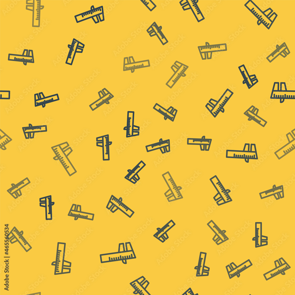 Blue line Calliper or caliper and scale icon isolated seamless pattern on yellow background. Precision measuring tools. Vector Blue line Calliper or caliper and scale icon isolated seamless pattern on yellow background. Precision measuring tools. Vector