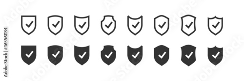 Shield with check mark set icons. Vector isollaed safety tick protect