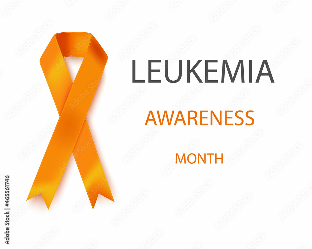 Vector illustration of the leukemia cancer awareness tape, isolated on a white background. Realistic vector orange silk ribbon with loop.Poster design Vector illustration of the leukemia cancer awareness tape, isolated on a white background. Realistic vector orange silk ribbon with loop.Poster design