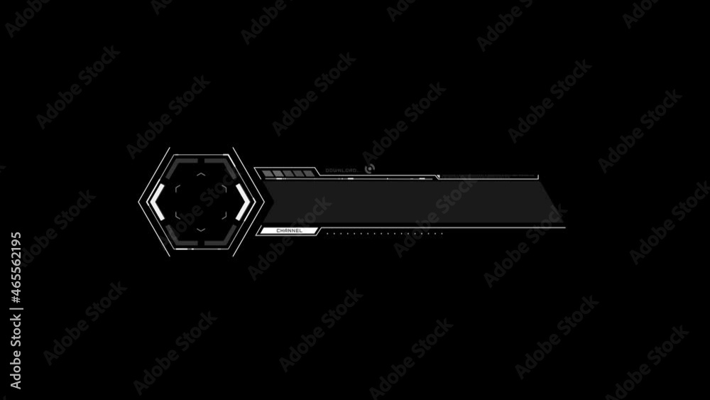 Futuristic lower third. Sci-fi design template for channel, news, information call box bars and modern digital info boxes. Element of hud interface. Modern information callouts. Animation  in and out.