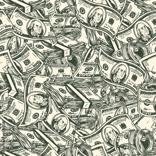 Money monochrome vintage seamless pattern