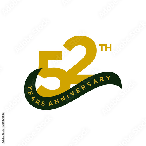 52 years anniversary. Anniversary template design concept with golden number , design for event, invitation card, greeting card, banner, poster, flyer, book cover and print. Vector Eps10