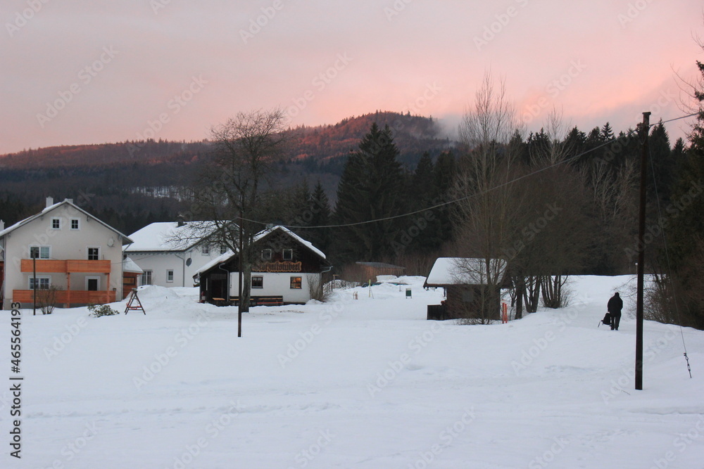 kleines Dorf im Schnee