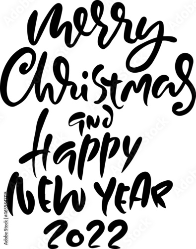 Merry Christmas and Happy New Year 2022. Modern dry brush lettering free hand template design. Vector grunge typography illustration.