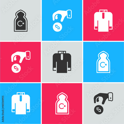 Set Muslim Mosque, Donate or pay your zakat and Shirt kurta icon. Vector