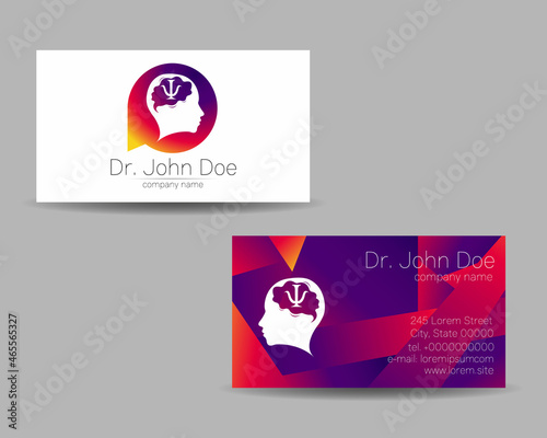 Psychology Vector Business Card Human Head Modern logo Creative style. Child Profile Silhouette Design concept. Brand company. Vsiting personal set of visit cards
