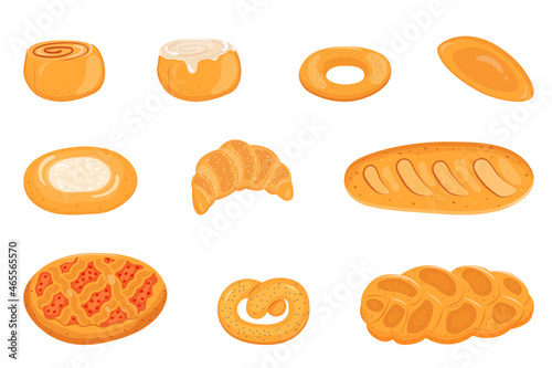 Vector illustration of a set of bakery products isolated on white background.