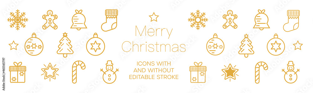 Christmas Holiday Icons set editable stroke Christmas Holiday Icons set editable stroke