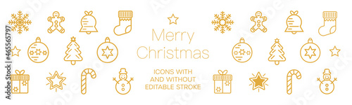 Christmas Holiday Icons set editable stroke 