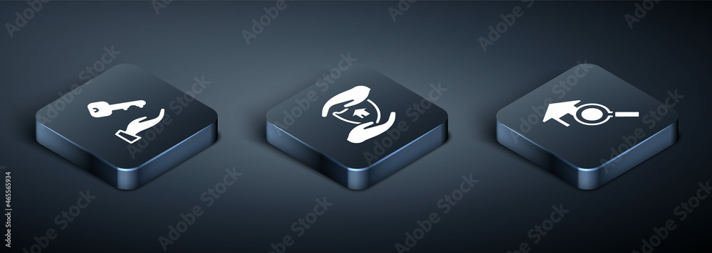 Set Isometric House key, Search house and with shield icon. Vector Set Isometric House key, Search house and with shield icon. Vector