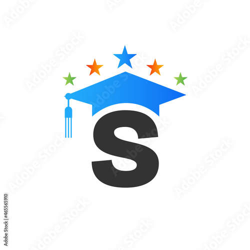 Letter S Education Logo Initial Graduation Cap Concept. Education Logo Design Template With S Letter Graduate Hat Vector Template photo