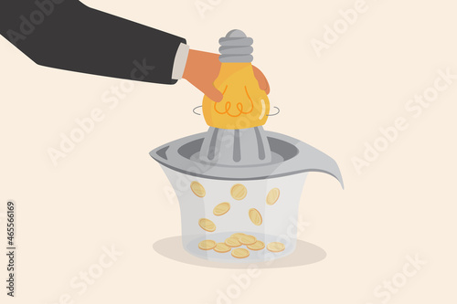 Experiment new creativity ideas for solution, making money or enhance business efficiency can help boost revenue growth and maximize profit, business man squeeze idea light bulb and earn money coin.