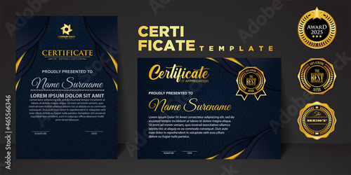 Set vertical and horizontal certificate template with ribbon line ornament texture and modern color background. certificate border.