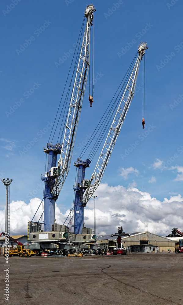 detail of two cranes in lome harbour