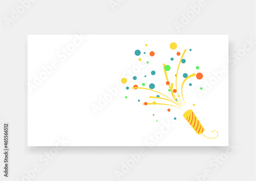 Confetti popper with colored different circles on a white background. Exploding party. Card, banner, postcard, template, invitation. Symple flat design style. Holiday symbol.Vector logo illustration.