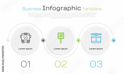 Set line Bus, Airport and Cable car. Business infographic template. Vector