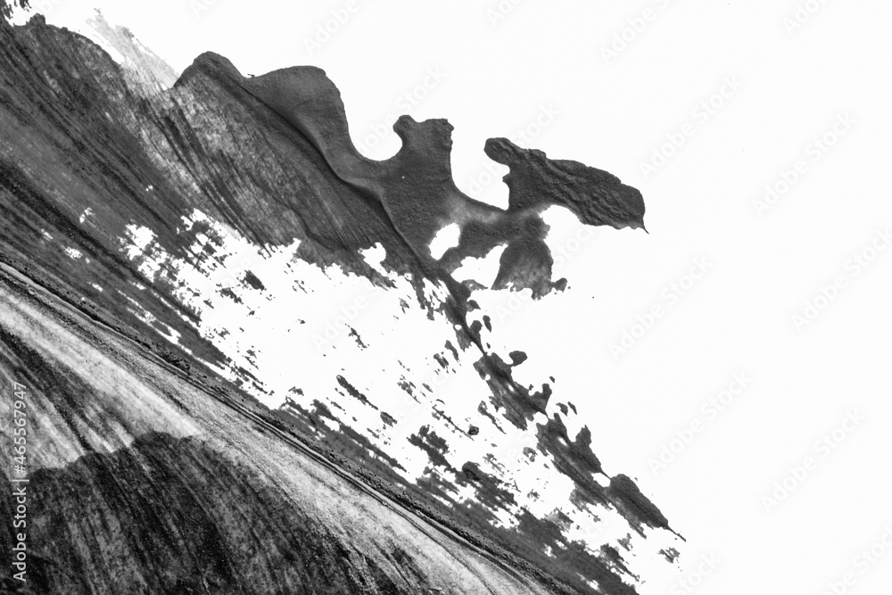 Fototapeta premium black white abstract acrylic painting color texture on white paper background by using rorschach inkblot method