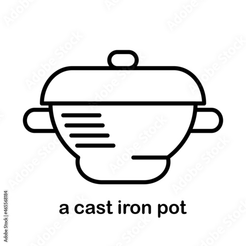 A cast iron pot with lid and handles.