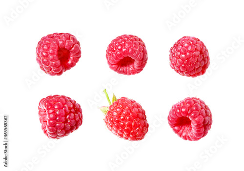  Ripe red raspberries fruits