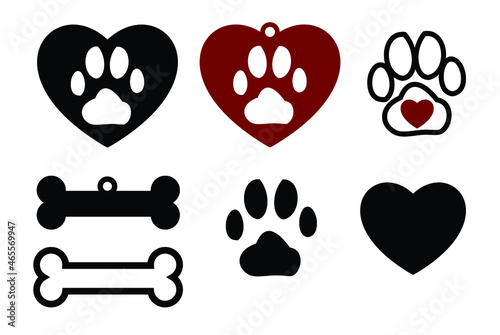 Set of sticker images for pets, dog paw, cat paw 