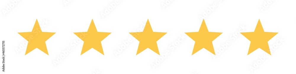 Five star icon. 5 Stars level vector sign. Yellow star good rank status symbol. Best rating gold service isolated on white background. Five star icon. 5 Stars level vector sign. Yellow star good rank status symbol. Best rating gold service isolated on white background.