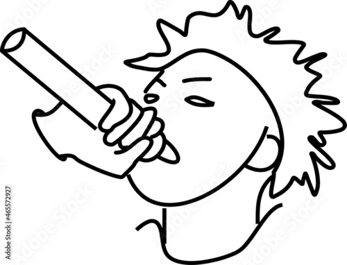 Simple vector freehand outline of young black singer rapper