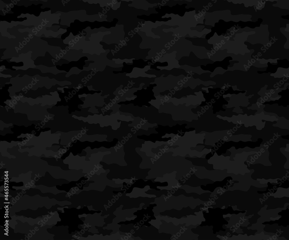 black camouflage pattern, vector seamless night background for printing.  Stock Vector | Adobe Stock