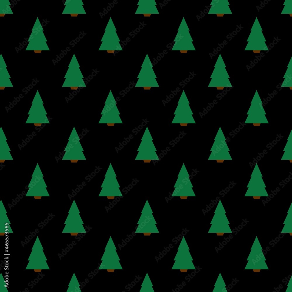 
Green Christmas trees on a black seamless background, New Year's print, vector abstraction.
